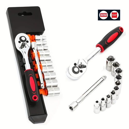 12Pcs 1/4 Inch Ratchet Socket Wrench Set